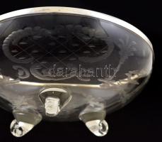 Kristály tálka, ezüst peremmel d: 14 cm / Crystal-silver tray.  d: 14 cm