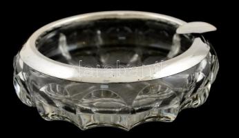 Kristály hamutál, ezüst peremmel d: 13 cm / Crystal-silver ashtray.