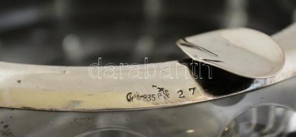 Kristály hamutál, ezüst peremmel d: 13 cm / Crystal-silver ashtray