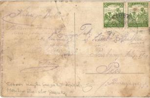 Első világháborús osztrák-magyar tábori konyha faágakkal álcázva, katonák csoportképe / WWI K.u.K. m...