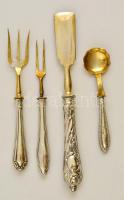 Ezüst nyelű kaviár lapát, cukorkanál és két villa / Cutlery with silver handles