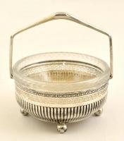 Áttört ezüst kínáló csiszolt kristály betéttel Nettó: 134 g / Silver tray with glass Net: 134 g d:13 cm, m:15 cm
