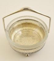 Áttört ezüst kínáló csiszolt kristály betéttel Nettó: 134 g / Silver tray with glass Net: 134 g d:13...