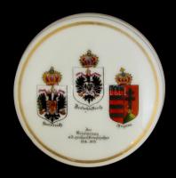 1915 Világháborús emlék porcelán bonbonniere a szövetséges magyar, osztrák, német államok címereivel...
