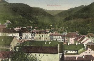 Körmöcbánya, Kremnitz, Kremnica; látkép, Herman Farkas üzlete, Szentháromság szobor / general view, shops, Trinity statue (EK)