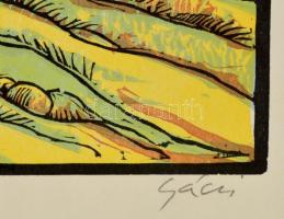 Gácsi Mihály (1926-1987): Badacsony, színes linó, papír, jelzett, számozott (5/100), felcsavarva, 35...