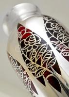 Rubint üveg váza, áttört ezüst borítással (hiányos) 14 cm / Silver covered glass vase. Silver part i...