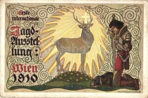 1910 Wien, Erste internationale Jagd-Ausstellung. Druck und Verlag J. Weiner / The first International Hunting Exhibition in Vienna s: Kalmsteiner + 1940 Sepsiszentgyörgy visszatért So. Stpl. (ázott sarok / wet corner)