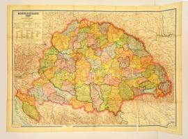 cca 1920-1930 Magyarország közigazgatási térképe, 1:900000, Kogutowicz Manó, a hajtások mentén szakadásokkal, kb. 80×115 cm