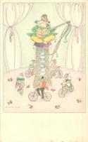 Circus, lady wit hguitar, monkeys on bicycle B.K.W.I. 418-2 s: Mela Koehler