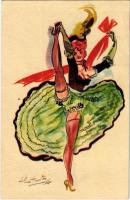 French cancan dancer, hand-coloured art postcard, s: Alice Huertas (EK)