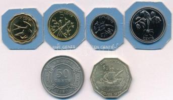 Belize 1975-1990. 1c-1$ (6xklf) négy érme forgalmi sorból kivágva T:1,1- Belize 1975-1990. 1 Cent - 1 Dollar (6xdiff) four coins cut from coin set C:UNC,AU
