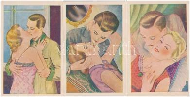 4 db RÉGI használatlan motívumos képeslap; romantikus párok, Rekord képeslap kiadás / 4 pre-1945 unused motive postcards
