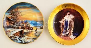 Sorszámozott, limitált szériás bajor porcelán dísztányérok. II. Lajos bajor király, lovak. Matricás, hibátlan. / 2 limited series, numbered Bavaraian porcelain plates d:20 cm