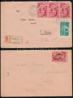 1950-1959 Leendő felesége által Czibor Zoltán labdarúgó részére címzett 2 db boríték, postán megküldve + Czibor apósának címzett 2 db boríték