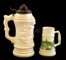 Budapest söröskorsókon: Pest városcímerét ábrázoló fedeles kerámia kupa. 32 cm, Buda 1490-es képét á...