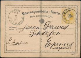 1873 Jiddis nyelvű levelezőlap, postán megküldve, Baranówból (Lublin m.) Eperjesre