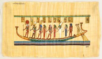 Egyiptomi jelzett, festett papirusz tekercs tokkal / Papirus 60x40 cm