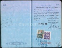 1988 Magyar útlevél fényképpel, számos vízumbejegyzéssel + gyerekek nevére szóló 2 db valutalappal