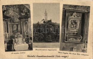Homokkomárom, Kegytemplom, Főoltár, Mária kegykép Kis Szent Félix ereklyével; hátoldalon reklám, leírás