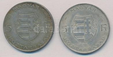 1947. 5Ft Ag "Kossuth" (2x) T:2-,3 patina