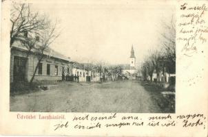 1905 Kiskunlacháza, Lacháza; Fő utca, Református templom, koporsó készítő üzlete