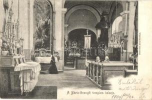 1904 Máriabesnyő (Gödöllő), Templom belső, imádkozó hölgyek. Neszveda Antal kiadása (Rb)