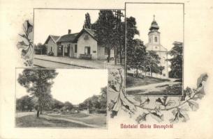 Máriabesnyő (Gödöllő), Vasútállomás, Templom, utcakép. Art Nouveau, floral (EK)