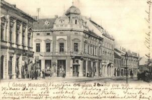 1905 Miskolc, Erzsébet tér és Széchenyi utca, Bümsch Béla, Krausz Lajos üzlete, Gyógyszertár. Lövy József fia (László Adolf) kiadása (EK)