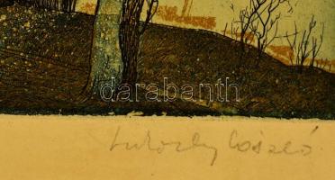 Lukovszky László (1922-1981):Domb utca. Színes rézkarc, karton, jelzett, 24×34 cm