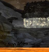 Nagy jelzéssel: Magányos fa. Olaj, farost, keretben, 13×60 cm