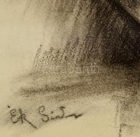 Ék jelzéssel: Ülő férfi akt. Szén, papír, felcsavarva, 70×50 cm