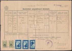 1945 Budapest, születési illetve halotti anyakönyvi kivonat, okmánybélyegekkel