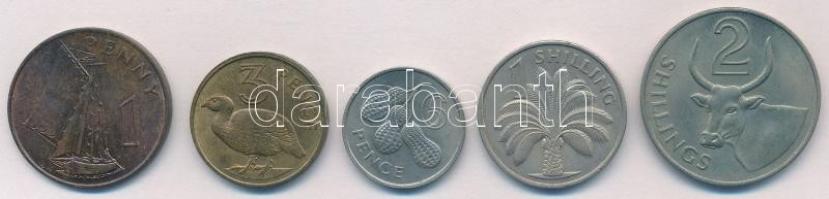 Gambia 1966. 1p-2Sh (5xklf) T:2 Gambia 1966. 1 Penny - 2 Shillings (5xdiff) C:XF
