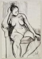 Czóbel jelzéssel: Ülő női akt. Szén, papír, felcsavarva, kis szakadással, 60×43 cm