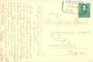 1935 Velem, nyaralóhely, villa, Szent Vid templom. photo + Postai Ügyn. pecsét (EK)