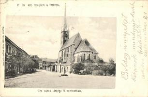 1904 Dés, Dej; Református templom a Főtéren. Kiadja Teleky és Pintye / Calvinist church at the main square (EK)