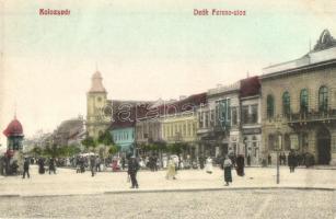 Kolozsvár, Cluj; Deák Ferenc utca, Grand Kávéház, Stief Jenő és Társa üzlete, nyomda / street view, café, shops, publishing house (EK)
