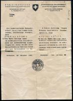 1944 2 db svájci követségi védlevél (Schutzpass) másolata Kemény Károly és felesége, Berény Magda, i...