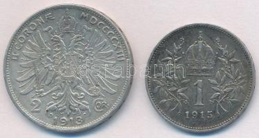 Ausztria 1913. 2K Ag + 1915. 1K Ag "Ferenc József" T:2
Austria 1913. 2 Corona Ag + 1915. ...