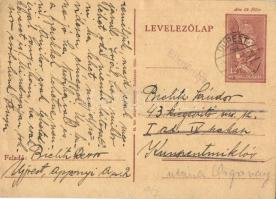 1942 Bielitz Sándor zsidó KMSZ-nek (közérdekű munkaszolgálatos) küldött levél a kunszentmiklósi munkatáborba 43. kegészítő m. sz. I. szd. IV. szakasz / WWII Letter to a Jewish labor serviceman, Judaica + 12f Ga. (EK)
