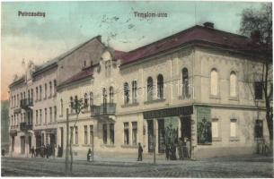 Petrozsény, Petrosani; Templom utca, Vank Nikodim üzlete. Muntyán Tivadar kiadása / street view, shops
