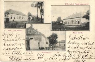 Székudvar, Socodor; Római katolikus iskola, Elemi iskola, Tiszttartó lak. Kiadja a székudvari fogyasztási szövetkezet / Catholic school, elementary school, officer house (EK)