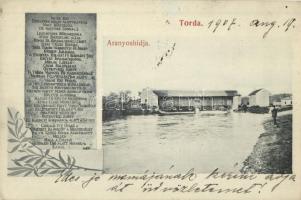 1907 Torda, Turda; Aranyos folyó hídja, híd története. Füssy József kiadása / Aries river bridge, history of the bridge (EK)