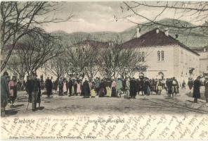 1904 Trebinje, Partie vom Marktplatz / marketplace, crowd. Anton Pericevic ed. + K.u.K. Milit. Post. Trebinje (EK)