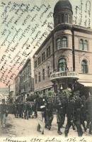 1905 Sarajevo, Franz Josef Strasse / street view with soldiers + K.u.K. Milit. Post. Nevesinje