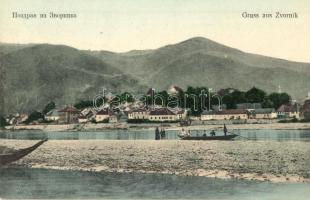 1907 Zvornik, general view, rowing boat + K.u.K. Milit. Post. Zvornik