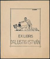 Schorr Tibor (?-?): Pornográf ex libris, Dr. Lustig István. Klisé, papír, jelzett a klisén, 7,5×6 cm