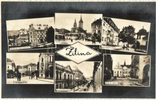 Zsolna, Sillein, Zilina; Utcarészlet, templom / multi-view postcards with streets, church (Rb)