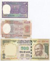 India 1976. 2R + 1984-1985. 1R + 2015. 500R T:I,III tűly. India 1976. 2 Rupees + 1984-1985. 2 Rupee + 2015. 500 Rupees C:UNC,F needle holes